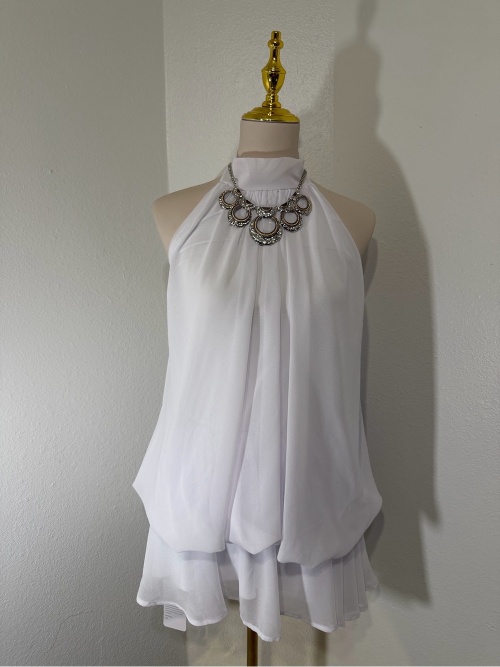 White Halter Neck Chiffon Romper